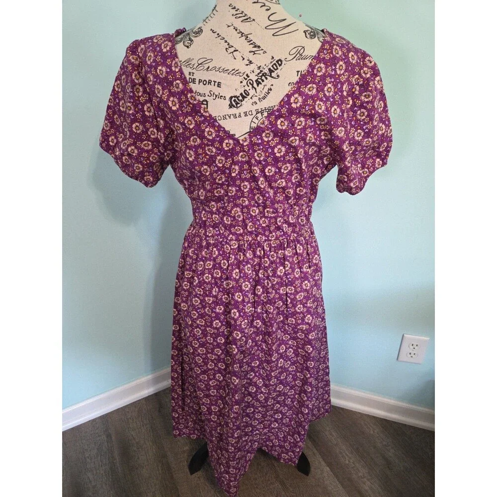 J. Crew purple floral smocked waist poplin midi cotton dress pockets 8 Cottageco